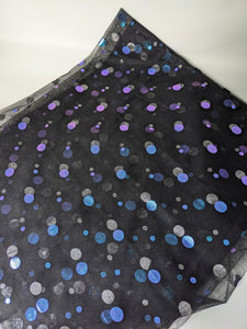 Ready to Ship - Poly Tulle - Dots-Blue/Purple on Black (#1)