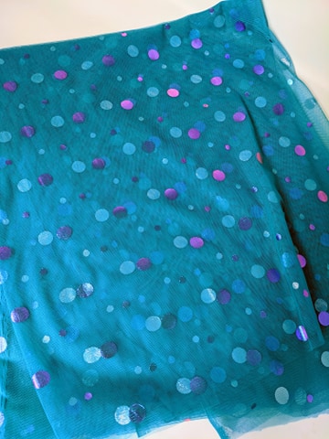 Ready to Ship - Poly Tulle - Dots-Blue/Purple on Turquoise Base #7