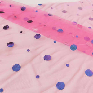 Ready to Ship - Poly Tulle - Dots-Blue/Purple on Pink base #65