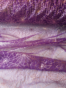 Ready to Ship - Poly Tulle - Spider web-pink foil on purple (#76)