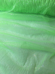 Ready to Ship - Poly Tulle - Spider web-GLOW IN THE DARK-Iridescent on green (#73)