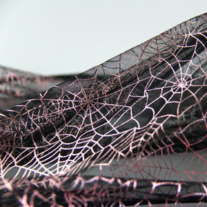 Ready to Ship - Poly Tulle - Spider web-pink foil on black (#1)