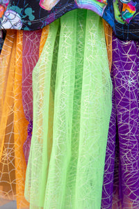 Ready to Ship - Poly Tulle - Spider web-GLOW IN THE DARK-Iridescent on green (#73)