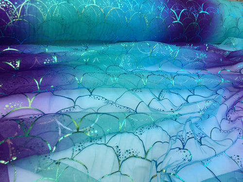 Ready to Ship - Mermaid Scales - Tulle - Green Foil - Dark Purple/Teal/Light Blue