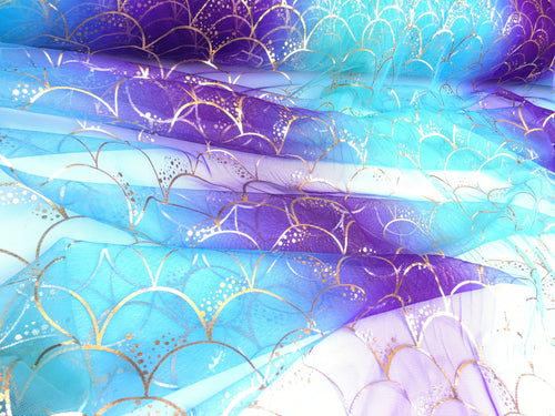 Ready to Ship - Mermaid Scales - Tulle - Gold Foil - Dark Purple/Teal/Light Blue