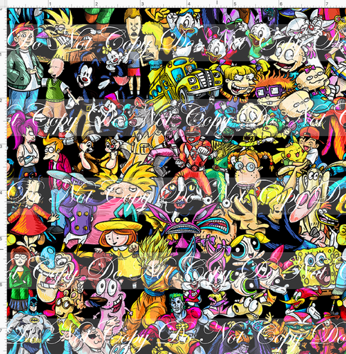 CATALOG - PREORDER R63 - 90s Toons - Main - Colorful Black Background - SMALL SCALE