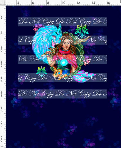 CATALOG - PREORDER R66 - The Last Dragon - panel - Girl and Dragon - Navy - CHILD