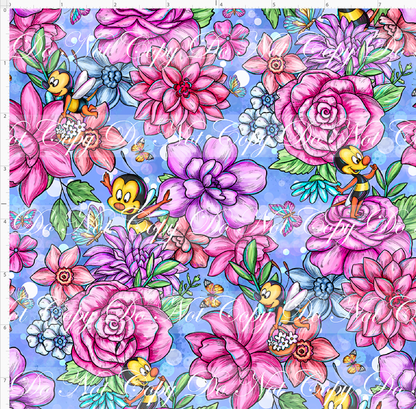 CATALOG - PREORDER R87 - Festive Flowers - Bee Floral - Blue - SMALL SCALE