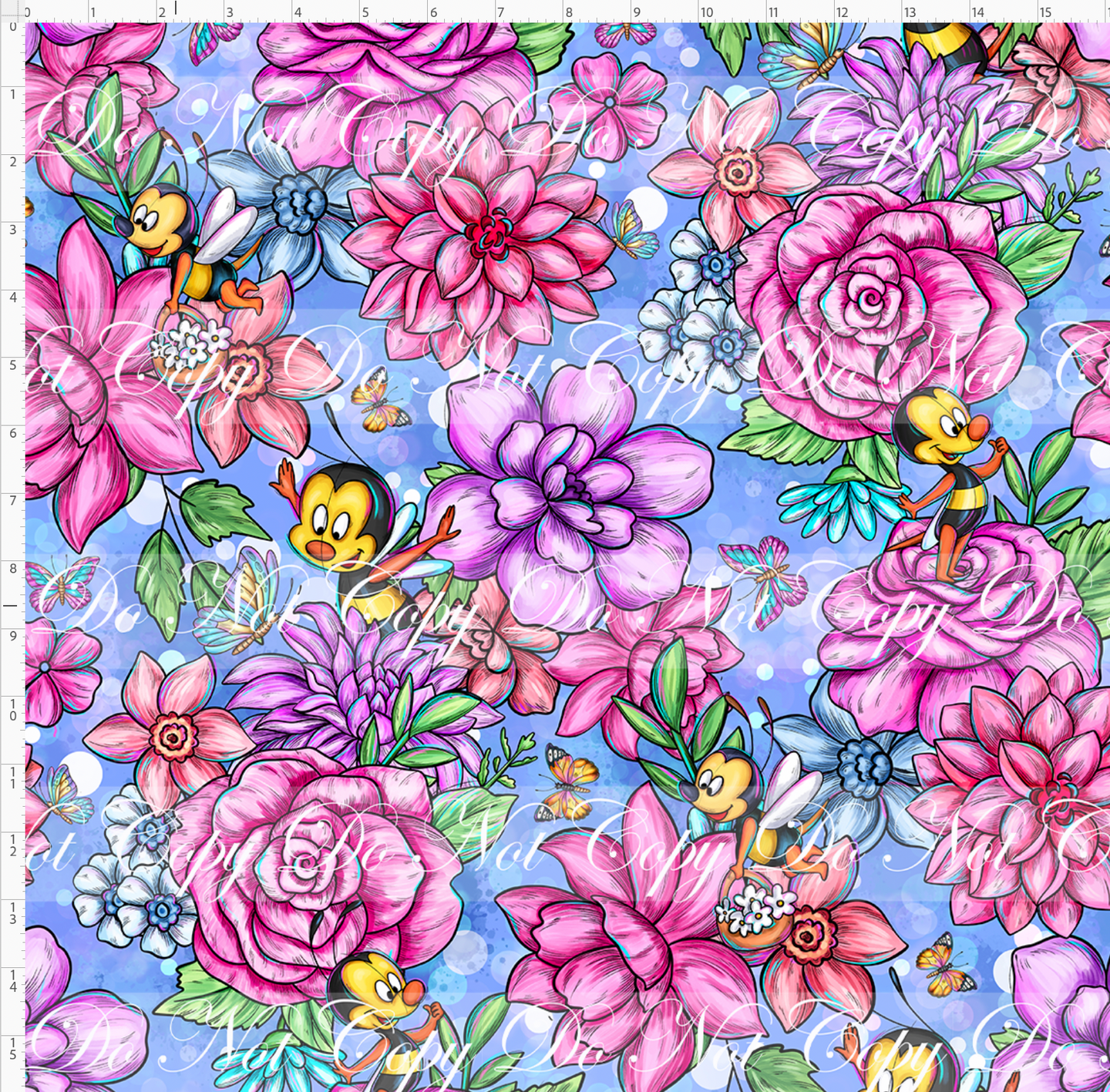 CATALOG - PREORDER R87 - Festive Flowers - Bee Floral - Blue - LARGE SCALE