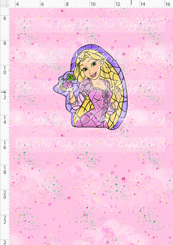 CATALOG - PREORDER R107 - Stained Glass - Golden Flower - Pink - Princess and Lizard - Panel - CHILD