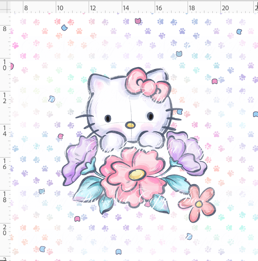 CATALOG - PREORDER R113 - Kitty Floral - Panel - White - ADULT