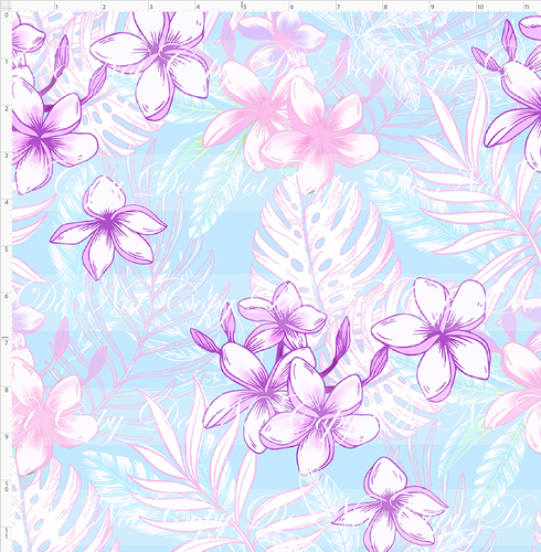 CATALOG - PREORDER R113 - Aulani - Floral Heads Monotone - Background - Light Blue - REGULAR SCALE
