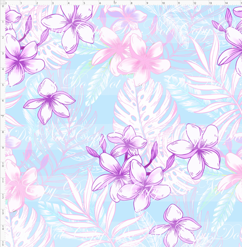 CATALOG - PREORDER R113 - Aulani - Floral Heads Monotone - Background - Light Blue - LARGE SCALE