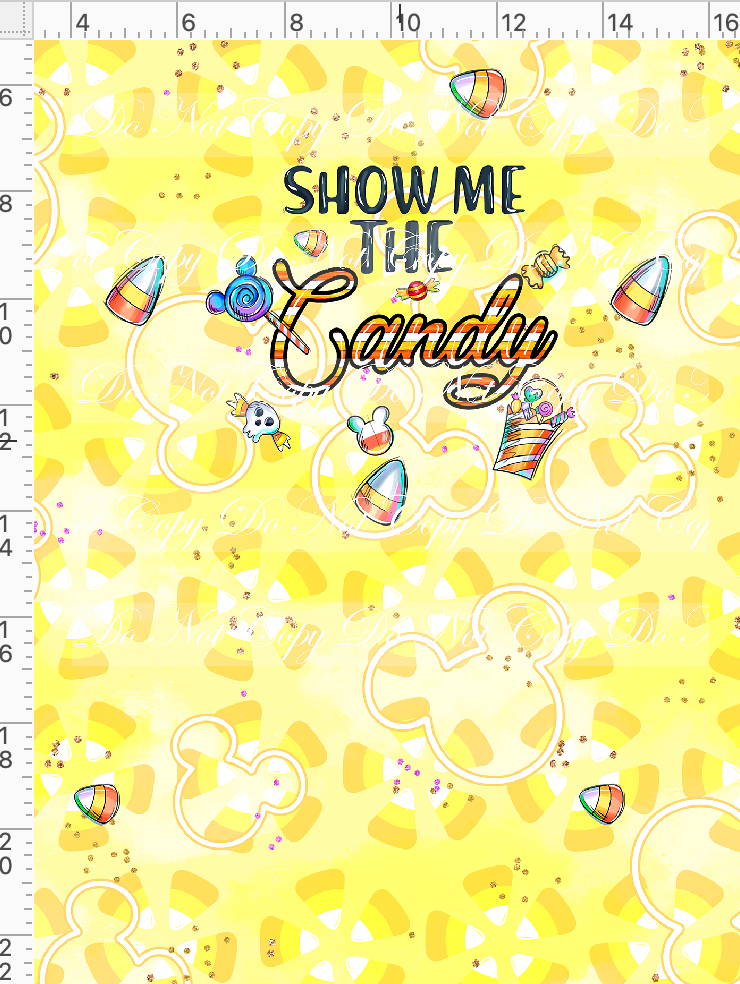 CATALOG - PREORDER R117 - Candy Corn Friends - Panel - Show Me the Candy - Yellow - CHILD