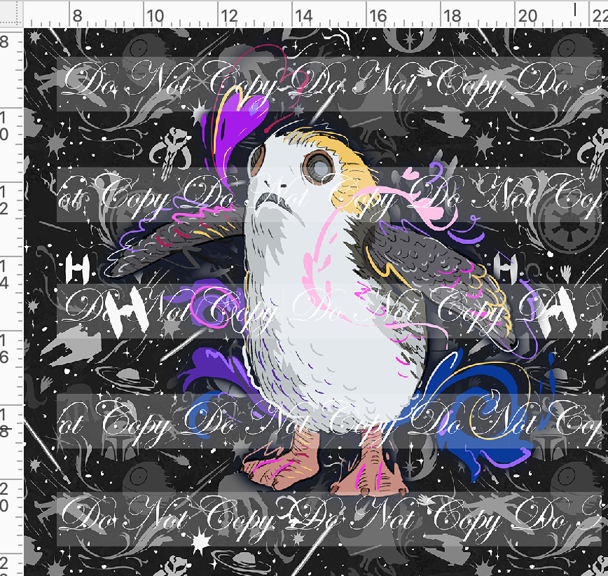 CATALOG - PREORDER R117 - Artistic Wars - Panel - Porg - Black and White - ADULT