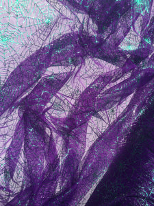 Ready to Ship - Poly Tulle - Spider web-green foil on purple (#76)
