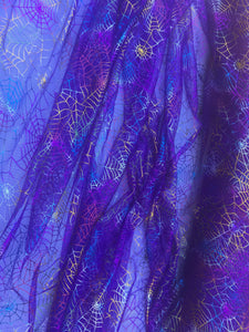 Ready to Ship - Poly Tulle - Spider web-multicolor foil on purple (#76)