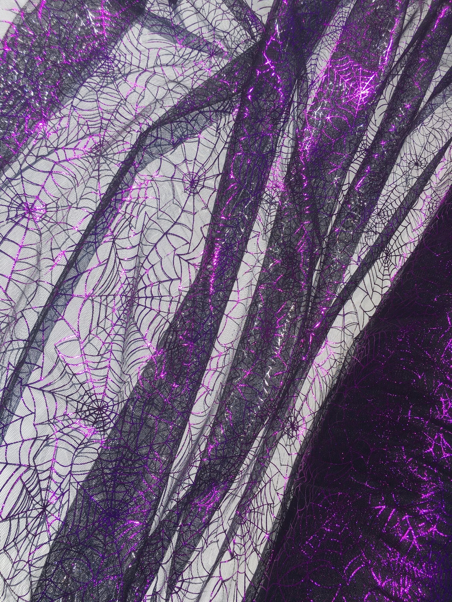 Ready to Ship - Poly Tulle - Spider web-purple foil on black (#1)