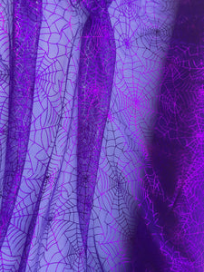 Ready to Ship - Poly Tulle - Spider web-purple foil on purple (#76)